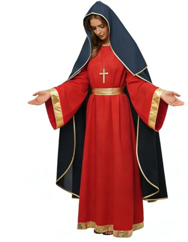 UniqKaliber Heiligenschein Jungfrau Maria Kostüm für Damen Erwachsene Krippe Weihnachtskostüme Anzug Biblisches Kostüm
