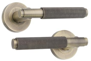 Infinity Decor Pair of Knurled Lever Door Handles on Rose Set - Interior Pull Door Handles Ideal for Internal and External Doors (Matt Antique)