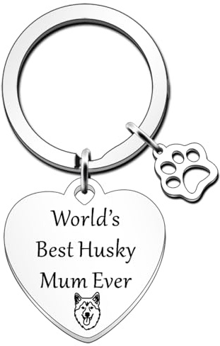 JETTOP Husky Mum Gifts-World's Best Husky Mum Geschenk Hund Mama Husky Mama Schlüsselanhänger Freund Lustige Geschenke für Geburtstag Weihnachten Muttertag Husky Mama Schlüsselanhänger, silber, One