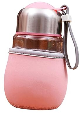 BESPORTBLE Botella De Agua Portátil De Vidrio Transparente Forma De Pingüino, con Funda Protectora Rosa, Mini Tamaño, Sin Fugas, Adecuado para Deportes, Viajes y Uso Diario