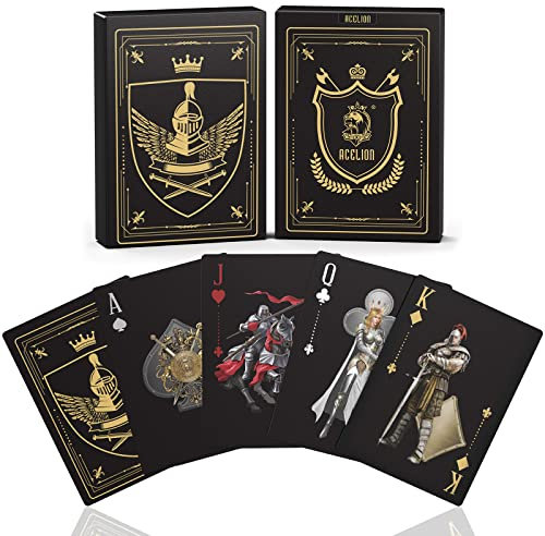 ACELION wasserdichte Spielkarten, Plastik Pokerkarten, Poker Karten Set, Playing Cards (Black-Knight)
