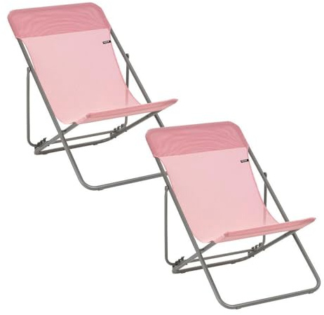 Lafuma - Lot de 2 Transats Jardin pliants Multi-Positions | Fabriqué en FRANCE - Garantie 5 ans - Rose - Largeur généreuse 58 cm, Résistant UV et pluie, séchage rapide