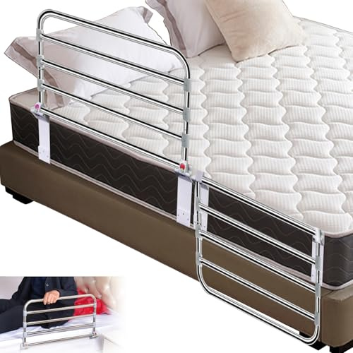 Bettgitter Rausfallschutz Senioren, 93cm Edelstahl-Bettgitter lsolierung mit Kühlschläuche, Faltbare Tragbare Haltegriff Bett für Personen mit Eingeschränkter Mobilität, Säuglinge und Kleinkinder