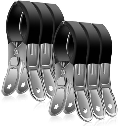 Vicloon Pinzas para Edredón de Acero Inoxidable,6 PCS Ropa Grandes Clips Toalla Metal,Pinzas Grandes Resistentes al Viento para Edredones, Toallas, Ropa Pesada (Negro)