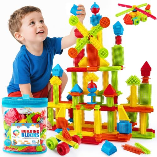 150PCS Stickle Bristle Shape Building Toys, 3D Hedgehog Blocks Playset | Baby Sensory Toys Construction Learning Stacking Educational Block for Kid's Brain Development Preschool Toys