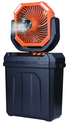 YCYRF Ventilador Nebulizador Portatil con Cubo Grande de 6 L, Batería Recargable USB/Tipo C de 20000 Mah, 3 Boquillas Grandes Y 3 Velocidades de Viento Potentes para Colgar e Iluminar(Orange)