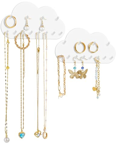 NiHome Kettenhalter Schmuckaufbewahrung Wand – 2-Pack Hanging Jewelry Organizers für Halsketten, Armbänder, Ohrringe & Haargummis – Schmuckständer Platzsparend Ohne Bohren, Weiß