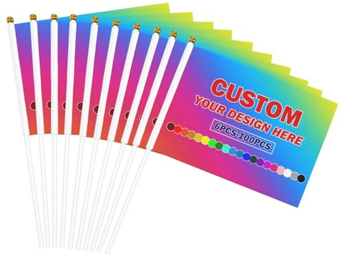 Custom Mini Flag with Pole Personalized Stick Flags Personalised Hand Held Small Flag for Sporting Team, Sport Events, Football