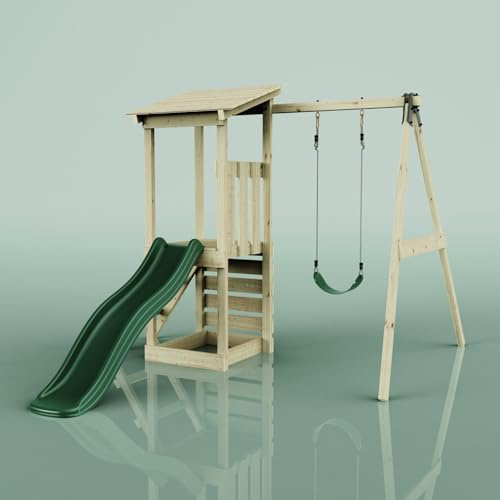 OutdoorToys Spielturm Lyon in Dunkelgrün mit Kinderschaukel