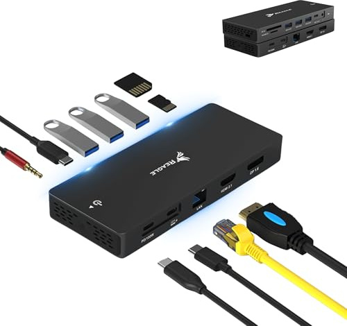 Reagle HUB USB-C 12in1USB-C HUB 12in1 HDMI 2.1 DP 1.6 8K 4K DisplayPort MST Docking Station PD100W, LAN, USB-C 3.2 Audio 3,5 mm SD 3.0 i microSD 3.0