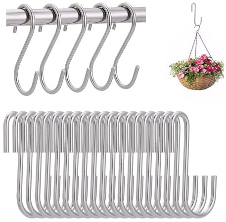 RUILILANG 20PCS Stainless Steel S-Hooks, 2.4inch S Shaped Heavy Duty Hanging Sturdy Hooks for Kitchen Utensils, Bedroom,Bathroom, Office & Garden