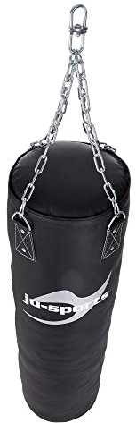 Ju-Sports Boxsack hängend Ø 35cm I Sandsack Kunstleder ungefüllt für das Box Training I Sehr stabil mit Kette + Drehwirbel, Kette verdreht Sich Nicht I Größe: 150 cm