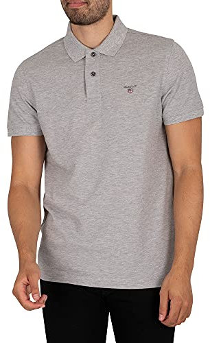 Gant Men's Solid Pique Rugger Regular Fit Short Sleeve Polo Shirt, Grey (Grey Melange), Large (Manufacturer Size: Large)