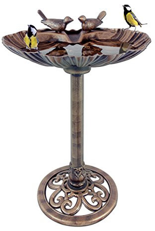 GardenKraft 23940 Clam Shell Design Bird Bath / Bronze Metal Effect / Weatherproof Garden Feature / Easy To Assemble / 80cm x 52cm