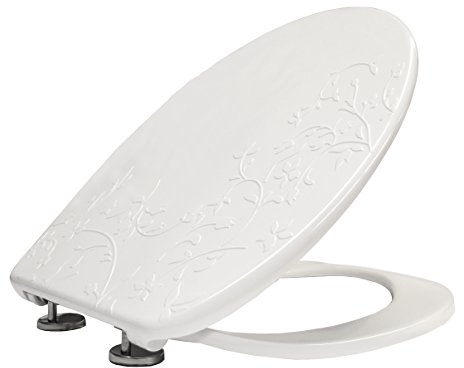 Bemis Fiore Duroplast WC-Sitz Weiß | Duroplast Klodeckel mit Absenkautomatik | Abnehmbarer WC Sitz mit verstellbaren Edelstahlscharnieren | erhabenes Blumendekor