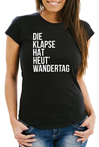 MoonWorks Damen T-Shirt Spruch Die Klapse hat Heute Wandertag Slim Fit Fun Shirt lustig Schwarz XL