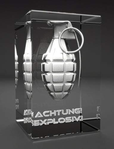VIP-LASER I 3D Glaskristall | Handgranate I Gravur : Achtung Explosiv