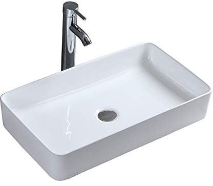 Lavabo en Céramique Blanc Haute Qualité Évier Comptoir Monté Rectangle Lavabo Design Moderne Pour Vestiaire Salle de Bains Cuisine