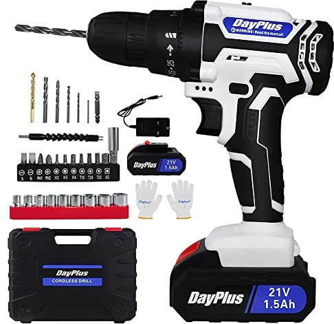 21V Electric Cordless Screwdriver Drill Driver with Rechargeable Battery and 29 Piece Accessories, 2 Speeds, 3/8'' Keyless Chuck, 45N.m Torque, 25+1 Position White