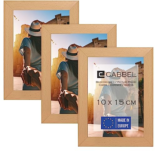 CABBEL (3er Set Bilderrahmen 10x15 cm, Natur, stabiles MDF-Holz Rahmen, bruchsicherem Plexi-Glas, zum Aufhängen & Aufstellen, ideal für Fotos/Bilder/Collage