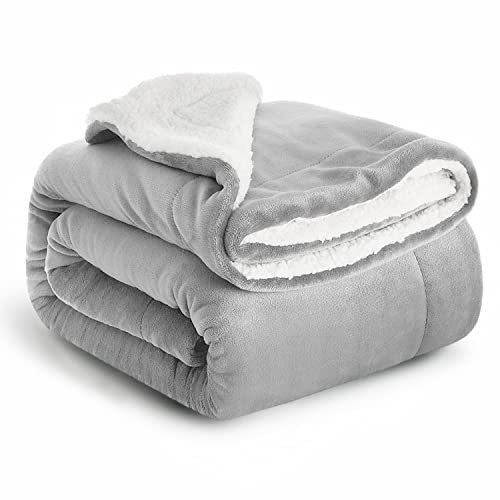 IR Imperial Rooms Sherpa Fleece Blanket Bed Throws Blankets For Sofas Soft Fluffy Thick Blanket Reversible Microfiber Throw (Silver, Single/Throw (130 x 150 Cm))