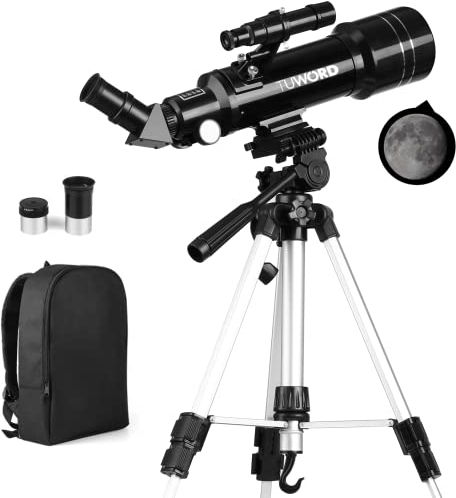 Tuword Teleskop Astronomie 70/400mm Refraktor Teleskop für Erwachsene Anfänger mit 5x24 Sucherfernrohr und Aluminiumstativ Tragbares Teleskop mit Rucksack