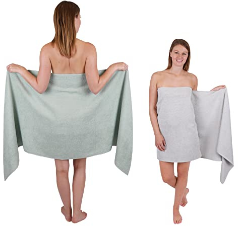 Betz 2 Stück Saunatücher groß XXL Berlin Größe 70 x 200 cm Badetücher Saunatuch Jade/Silbergrau