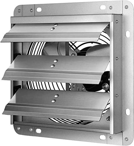 iPower 7 inch (17.8cm) Shutter Exhaust Fan Aluminum,Variable Speed Fan for Attic Barn Shed and Greenhouse Ventilation,High Speed 1650RPM, 820CFM, 1-Pack, Silver