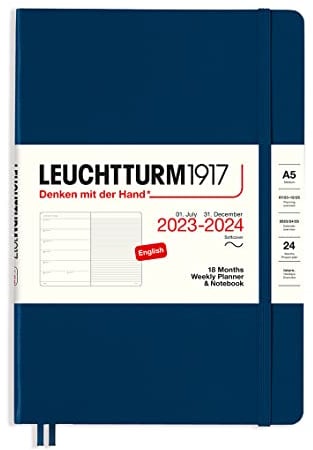 LEUCHTTURM1917 367860 Weekly Planner & Notebook Softcover Medium (A5) 2024, 18 months, Navy, English