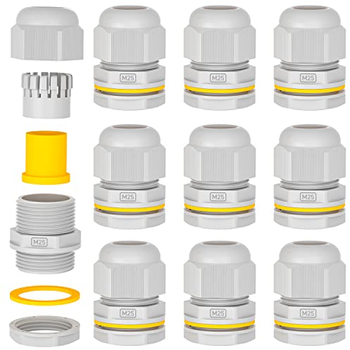 PEBA® Pressacavi Connettori Impermeabile IP68, 4-14mm Giunti Passacavi in Nylon Regolabili Connettori Pressacavi Elettrici M25/PG21 Passacavo con Controdado per Cavi Giardino(Grigio)