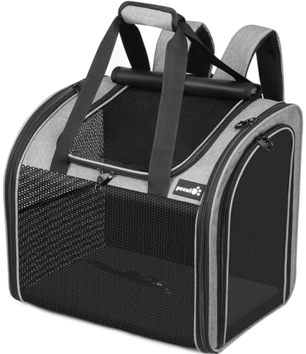 Pecute Zaino per Gatti & Cucciolo,con Disegno Ampliato e Design Ventilato, Pieghevole, con Cinghia di Sicurezza