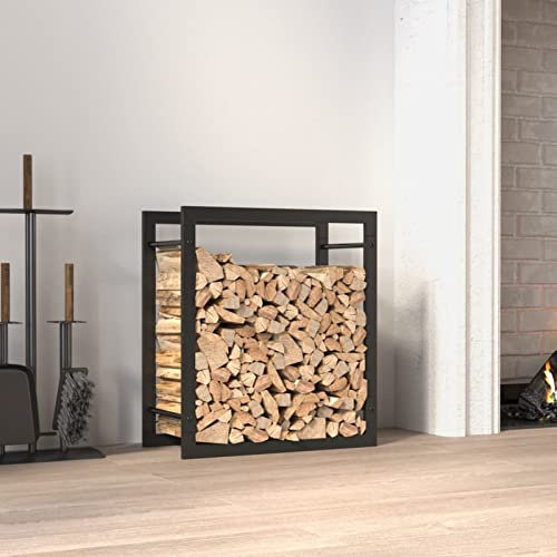 Homgoday Étagère pour bois de cheminée, noir mat, 50 x 28 x 56 cm, en acier, étagère de rangement pour bois de chauffage, support de rangement pour bûches en métal pour extérieur ou intérieur