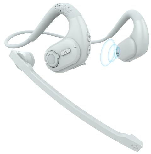 iDIGMALL Bluetooth Headset with Detachable Microphone, Multi-Point Wireless Headset w/DSP Noise Canceling Mic for Phone PC Laptop, Comfort & Light Open Ear headphones for Office Meeting Home Work, 12H
