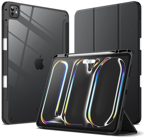 JETech Funda para iPad Pro 13 Pulgadas M4 (2024) con Soporte para Pencil, Carcasa Clara Transparente Respaldo Caparazón Slim Soporte Antigolpes Tableta (Negro)