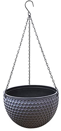 Fioriera sospesa rotonda da giardinaggio in plastica marrone di alta qualità, con scolapiatti e catena da appendere, vaso per fiori per interni ed esterni, fioriere per gatti (B, B)