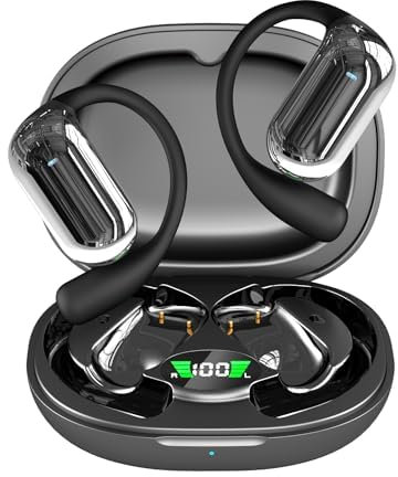 Open-Ear Wireless Headphones Bluetooth Earbuds LED Power Display Charging Case Ear buds Earhook Over-Ear Earphones for Workout Sports Phone Laptop Black