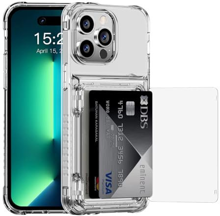 ACANDYA for iPhone 13 Pro Max Case Wallet Clear Protective Phone Case with Credit Card Holder Heavy Duty Protection Shockproof Anti-Scratch Anti-Yellow Cover for iPhone 13 Pro Max 6.7 inch Transparent