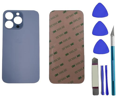 Peixiong Repuesto de Vidrio Trasero para iPhone 13 Pro con Adhesivo preinstalado + Kit de Herramientas de reparación (Azul Sierra)