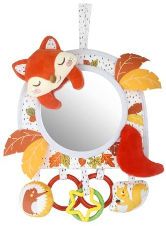 Jouet d'activité pour bébé avec miroir de voiture visible, réglable, pour siège auto, poussette, berceau, couchette et couché sur le ventre, avec hochets (Fox)