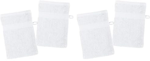 Lovely CASA - Lot de 4 Gants de Toilette - Taille 15x21 cm - 100% Coton Bio - Couleur Blanc - Modèle Lagune - Linge de Bain - Doux et de Bonne qualité - Certifié Oeko Tex