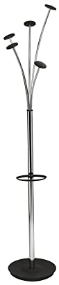Alba Porte Manteau sur Pied - Porte Parapluie - 5 Patères - Base Stable Lestée - Montage Facile - Chrome - Idéal Bureau et Entrée Maison PMFEST CH 187x36x36 cm