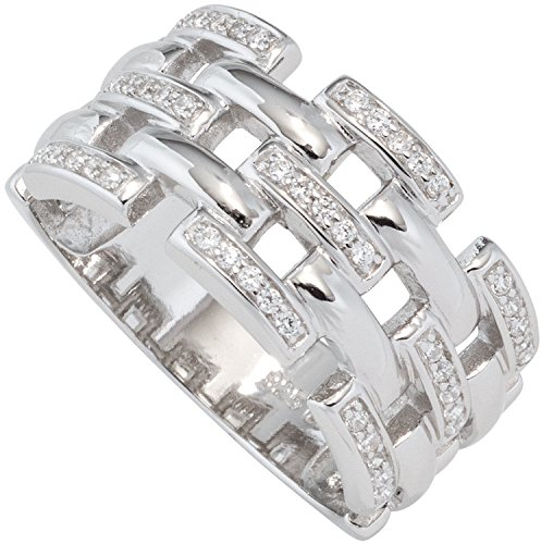 Jobo Damen Ring breit 925 Sterling Silber rhodiniert mit Zirkonia Silberring Größe 58
