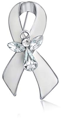 Weißes Band Für Das Bewusstsein Lungenkrebs, Blindheit, Frieden, Holocaust-Gedenken Überlebender Schutzengel Kristall Brosche Anstecknadel Für Frauen Emaille Silber Vergoldet