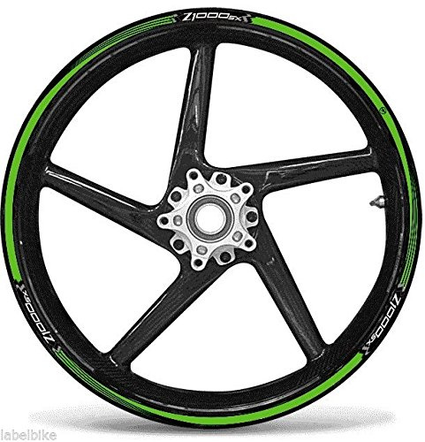 labelbike Adesivi Moto Cerchi Ruote 17 Compatibile con Kawasaki | Z1000sx, Strisce, Ruote, Tuning Kit, Decorazione, Verde