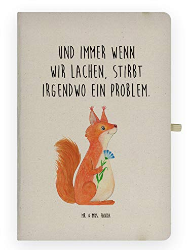 Mr. & Mrs. Panda DIN A4 Baumwoll Notizbuch Eichhörnchen Blume - Geschenk, Schreibbuch, Tiere, Spruch positiv, Gute Laune, Tiermotive, Notizblock,