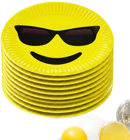 AEX Emoji-Sonnenbrillen-Partygeschirr-Set (Emoji-Sonnenbrillen-Teller, 23 cm, 10 Stück)