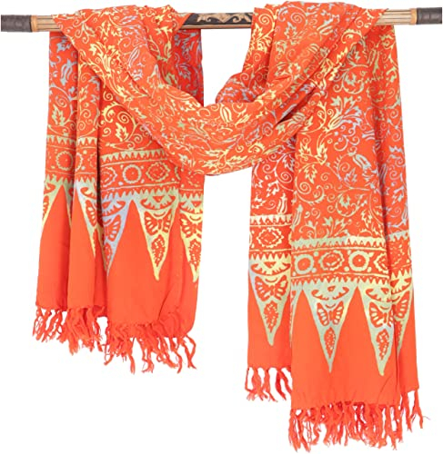 GURU SHOP Bali Batik Sarong, Wandbehang, Wickelrock, Sarongkleid, Strand Tuch - Design 36/orange/Sarongs & Tücher