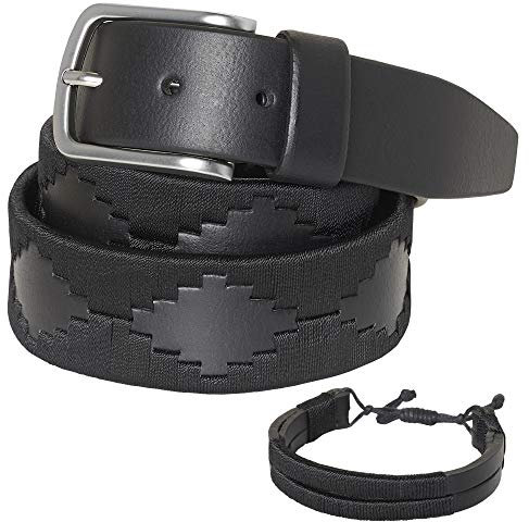 PELPE - Ceinture en cuir argentin, avec cordon et bracelet en cuir assortis. Ceinture brodée sur cuir, pour homme et femme. Ceintures de polo argentin
