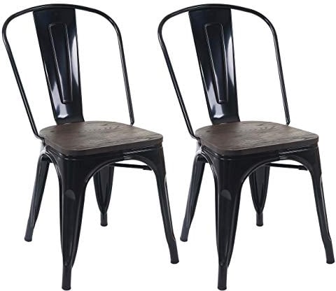 Mendler 2er-Set Stuhl HWC-A73 inkl. Holz-Sitzfläche Metall - schwarz