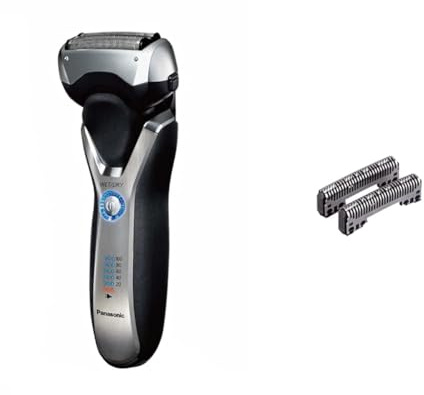 Panasonic Nass/Trocken-Rasierer ES-RT67 mit 3 Scherelementen, ausschiebbarem Langhaarschneider, 5-stufige Akkuanzeige, Schwarz & Ersatz-Schermesser für ES-8163/62/61/68 | 2 Stück (1er Pack)